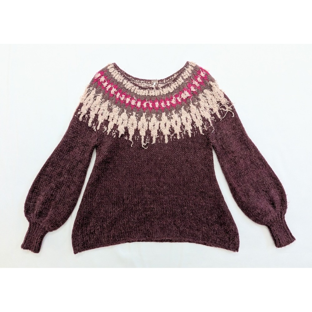 Free People Baltic Fair Isle Sweater Berry Wool Alpaca Blend Women's XS X-Small